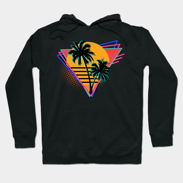 Retro 80 Neon Palm Tree Sunset Graphic Hoodie by Brobocop